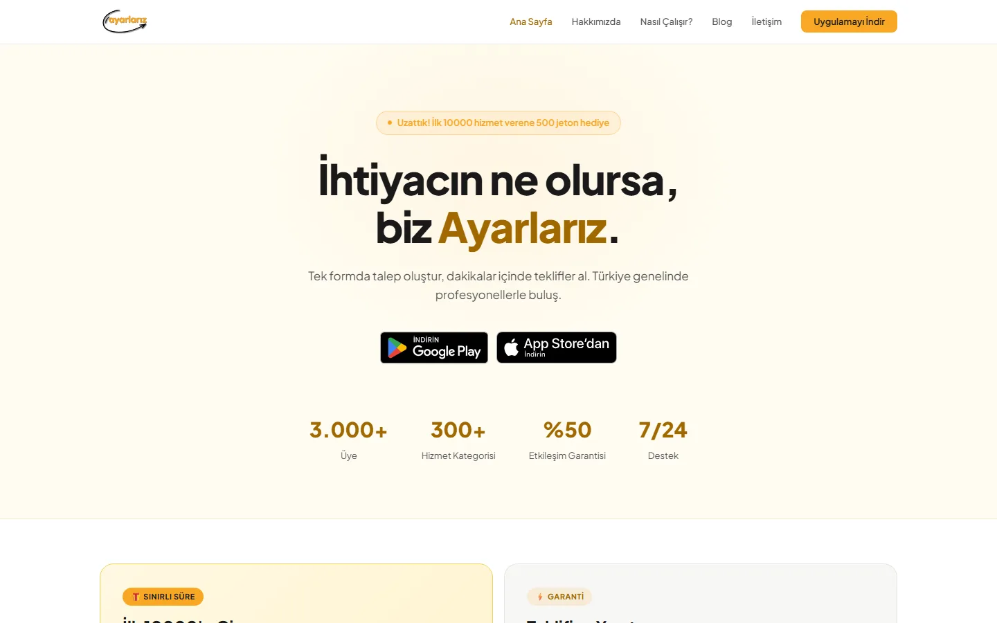 Ayarlarız web sitesi ana sayfası